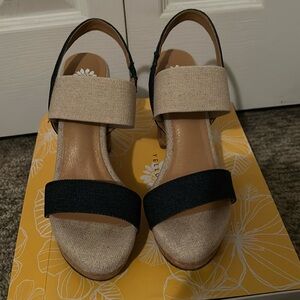Yellow Box Beige and Black Wedge Sandals